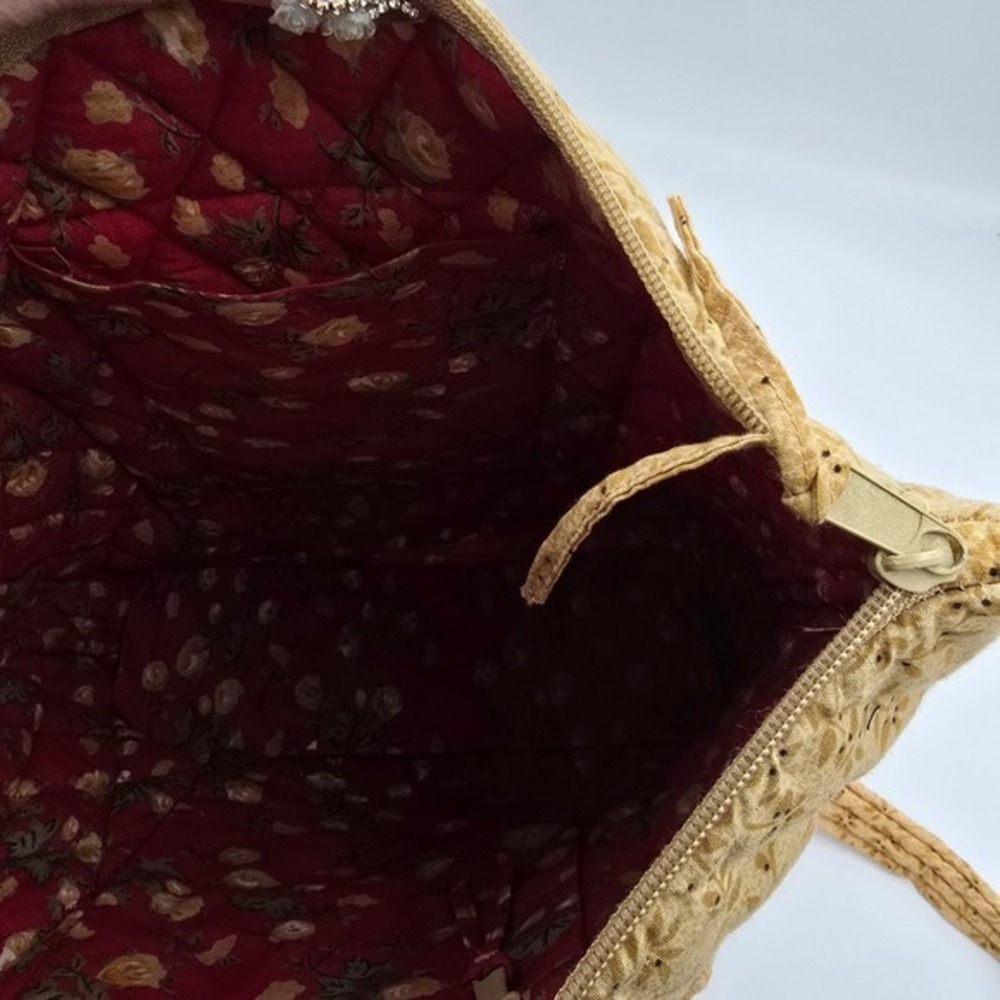 Quilted Floral Tote Bag Cottagecore‎ Red and Beige Zip Closure Cotton - Picture 5 of 8